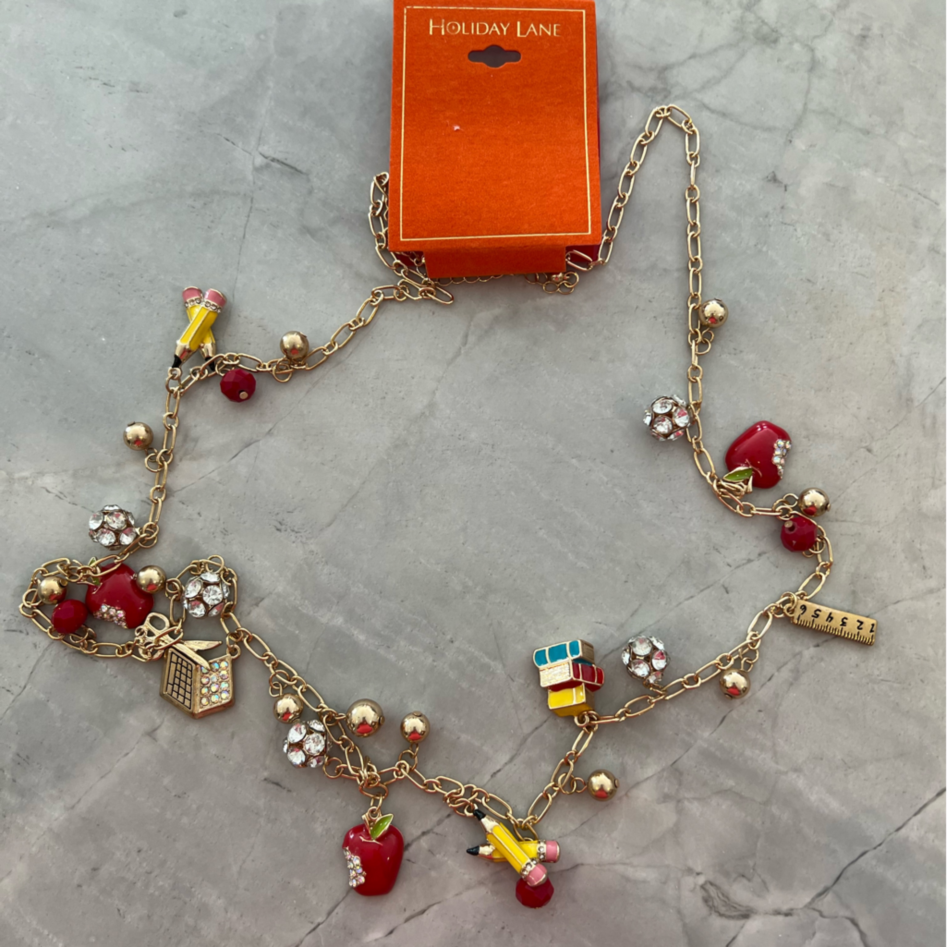 Gold And Red Teacher Charm Necklace 15$